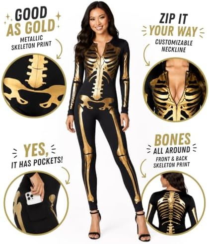 Tipsy Elves Sexy Halloween Skeleton Bodysuit for Women - One Piece Costume