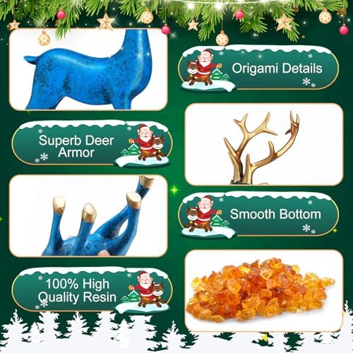 Thyle 4 Pcs Christmas Reindeer Decor Indoor Small Blue Resin Deer Figurine