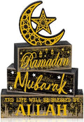 Moucuny 4 Pcs Ramadan Mubarak Wooden Block Signs, Farmhouse Table Decor