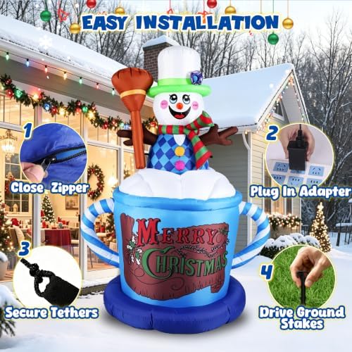 6.6FT Christmas Inflatable Snowman, Blow Up Christmas Outdoor Decoration Built in LED Lights, Holiday Xmas Inflatables for Yard Garden Lawn Decorations