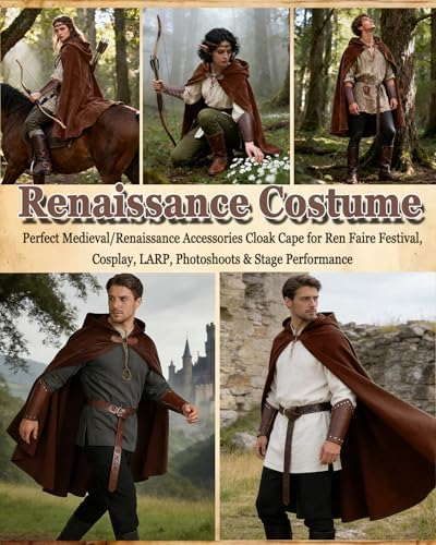 kasahara Renaissance Hooded Cloak Medieval Costume Accessories for Men Women Halloween Costume Cape Belt Pouch Bracers