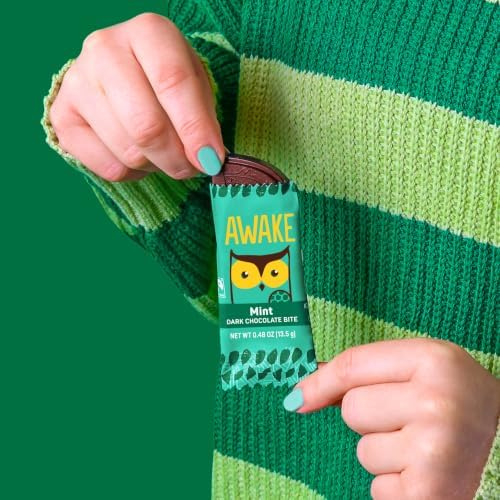 AWAKE - Caffeinated Chocolate Bites - Mint Dark Chocolate, 50 pieces - 50mg Caffeine - Individually Wrapped Energy Bites - Coffee Alternative - Fairtrade, Gluten Free, Non GMO - 0.48oz