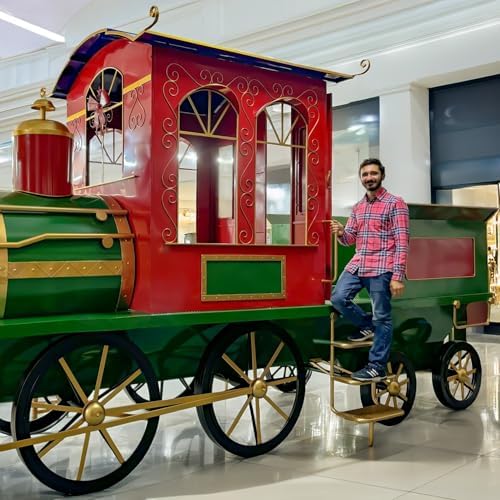 Zaer Ltd. Large Metal Christmas Train Commercial Decoration (Christmas Themed Colors, 27 Feet Long - Super Extra Large)