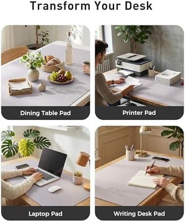 Aothia Faux Leather Desk Mat - Large Mouse Pad, Non-Slip PU Leather Blotter, Waterproof Writing Surface for Office and Home (Smoky Lavender, 40" x 24")