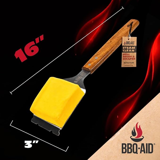 Bristle Free Steam Grill Brush and Scraper for Outdoor Grill | 100% replaceable steam scrub pad, built-in scraper, grill cleaner; no shedding, safe for all grill grates