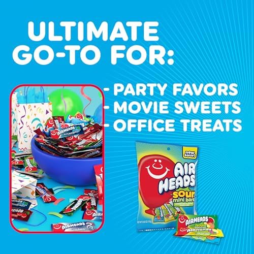 Airheads Sour Mini Candy Bars, Taffy Variety Pack, 12 Oz Bag