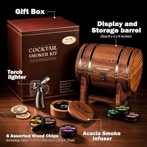 INSISART Whiskey Smoker Kit, Old fashioned Smoker Kit with Barrel,Charred
