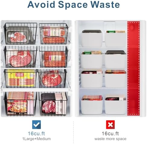 iSPECLE Freezer Organizer Bins - For 16 Cu Ft Upright Freezer, 6 Pack Black