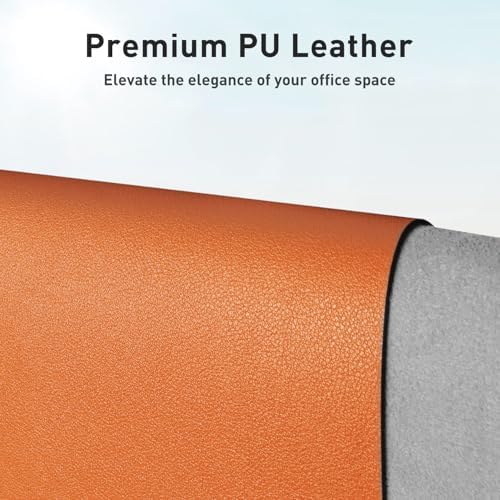 Aothia Faux Leather Desk Mat - Non-Slip PU Leather Desk Blotter, Waterproof Writing Surface, Large Desk Pad for Office & Home (Hermes Orange, 55" x 24")