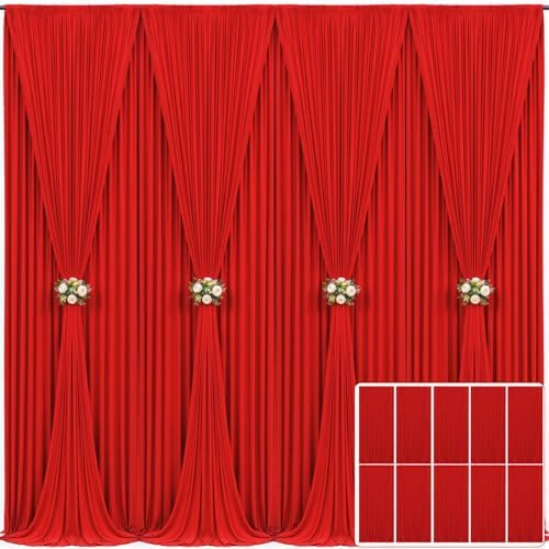 10 Panels Red Backdrop Curtain for Parties Wedding Wrinkle Free Red Photo Curtains Backdrop Drapes Fabric Decoration for Christmas Birthday Party Baby Shower 50ft(W) x 10ft(H)