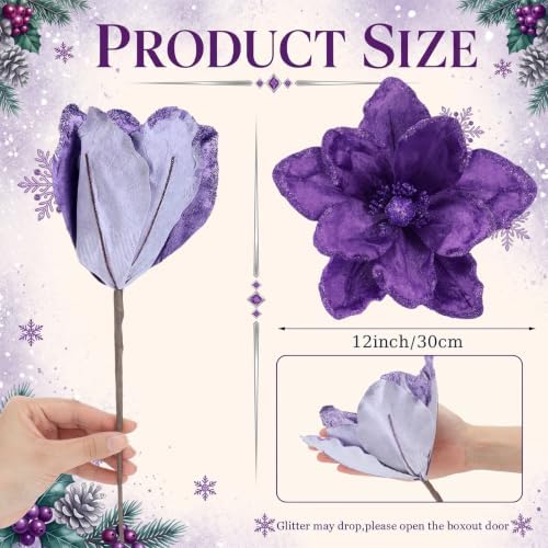 Thiccywoov 8 Pcs Large 12" Christmas Magnolia Flowers, Purple