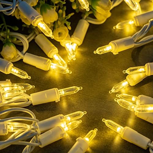 YULETIME 200 Warm White LED Christmas Lights, 66 ft White Wire String Light