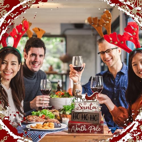 Moucuny 4 Pcs Christmas Wooden Block Signs Santa Reindeer Farmhouse Decor