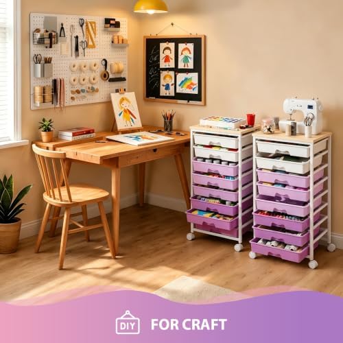 Goovilla Rolling Cart with 8 Drawers for Art, Dorm, Office, Craft, Purple