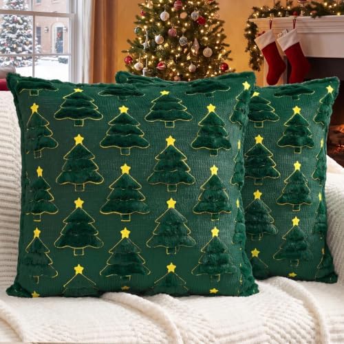 Softalker Christmas Pillow Covers 16x16 Set of 2, Green Home Decorations