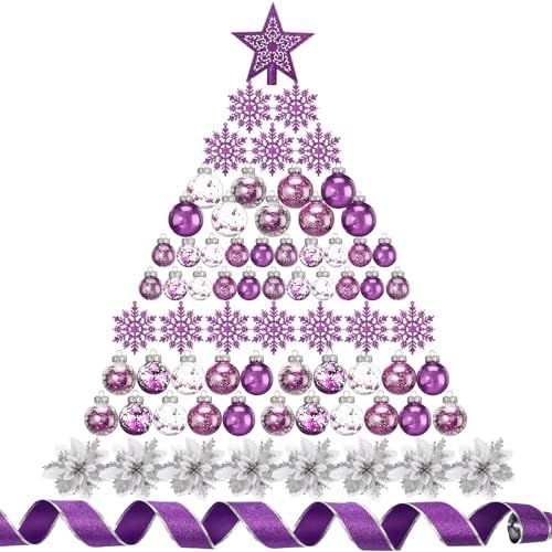 Jenaai Purple 74 Pcs Christmas Ball Ornaments Tree Decorations