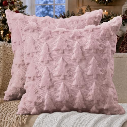 DFXSZ Christmas Tree Pillow Covers 16x16 Set of 2 Christmas Decor Pink