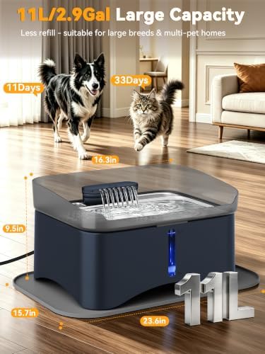 11L Elevated Dog Water Fountain No-Spill with 4 Heights Adjustable