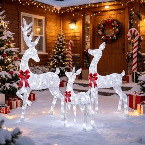 winemana Outdoor Reindeer Christmas Decorations Yard Lighted Deer Set of 3