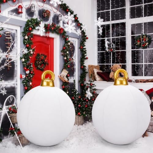 Jetec 3 Pcs 32 Inch Giant White Velvet Christmas Inflatable Balls