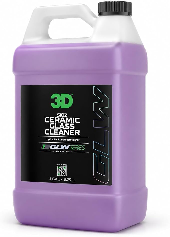 3D SiO2 Ceramic Glass Cleaner 1 Gallon – Hydrophobic Car Glass Cleaner with Rain Repellency – Optical-Grade Clarity, Streak-Free Shine & Ceramic Protection – Auto Detailing Spray – Made in USA