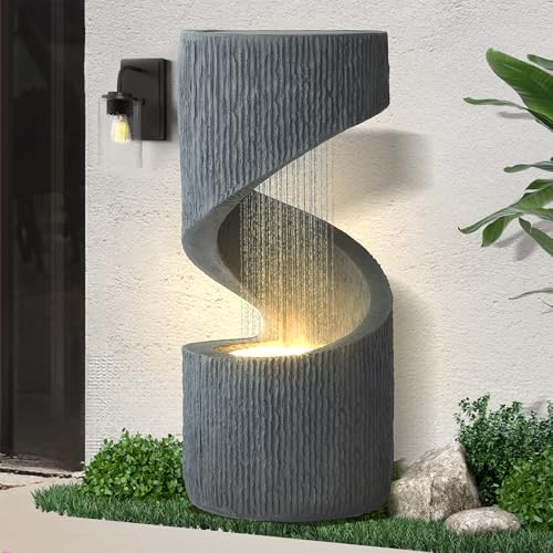 31.9" Outdoor S-Shaped Water Fountain, Garden Waterfalls with Lights