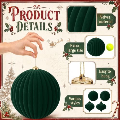 Civaner 4 Pcs Large Velvet Christmas Ball,8 Inch,Green