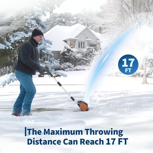 Cordless Snow Shovel, Electric Snow Blower - 20V 4.0Ah Battery & Charger, Brushless Motor, Clears Paths Up to 12 in W x 8 in H, 17FT Throwing Distance, Snows Thrower for Sidewalks & Driveways