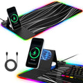 RGB Mouse Pad with Foldable Phone Stand Wireless Charger, 31.5"x11.8" XL Gaming Mousepad Large Desk Mat, Desk Pad with 11 Colors 5 Modes, Waterproof