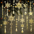 Crystal Ornaments for Christmas Tree Decorations Gold Snowflake Icicles