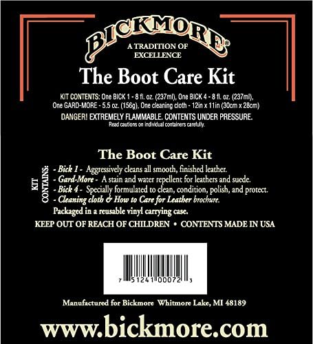 Leather Boot Care Kit - Bick 1 Cleaner, Bick 4 Conditioner, Gard-More Water Repellent Spray & Cloth - Made in USA - Shoe Care Set for Cowboy Boots, Work Boots, Furniture, Bags, Purses, Jackets, & Tack