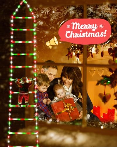 Toodour LED Christmas Lights - 10ft Christmas Decorative Ladder Lights with Santa Claus, Xmas Decorations Light for Indoor Outdoor, Window, Garden, Home, Wall, Xmas Tree Decor - Red White & Green