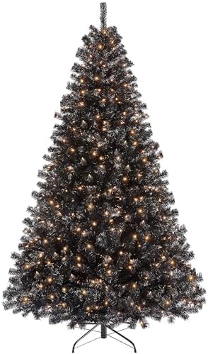 Yaheetech 7.5ft Pre-lit Christmas Tree with 550 Warm White Lights, Black
