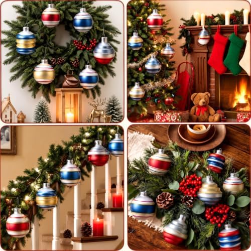 12 Pcs Vintage Glass Christmas Ornament Reflector Decor, Delicate