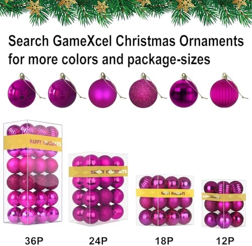 Fuchsia 1.6" Small Christmas Balls Christmas Tree Decoration Ornaments Shatterproof Hanging Balls for Birthday Halloween Holiday Wedding Decorations Set of 18pcs