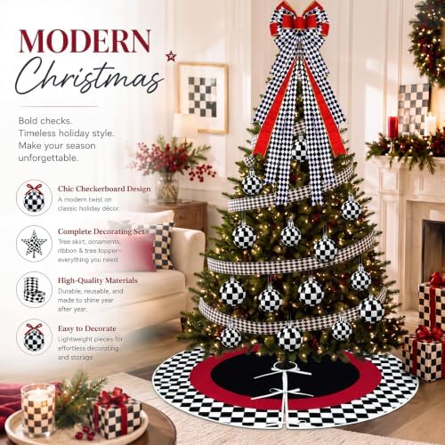 Sosation 29 Pcs Black White Checkered Christmas Tree Decor Complete Set