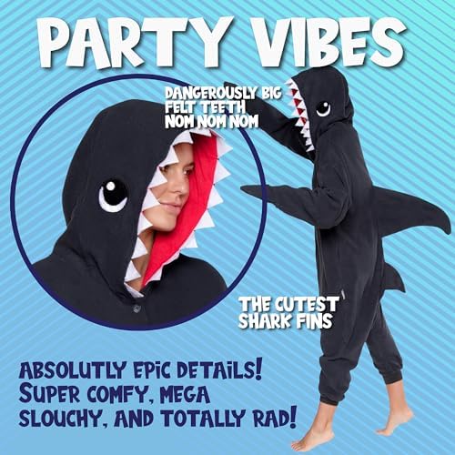 Funziez! Adult Onesie Halloween Costume Animal Dinosaur Shark Unisex Plush One Piece Cosplay Suit for Adults, Men and Women