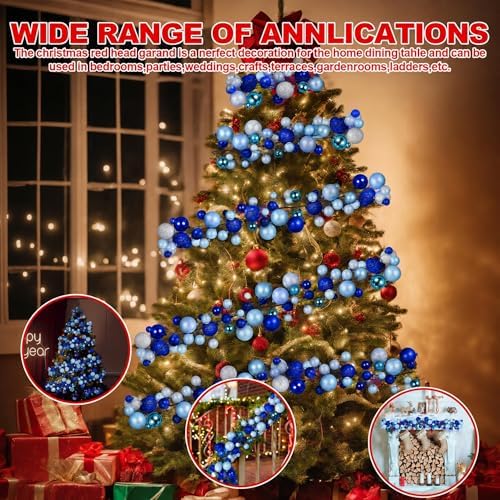 2 Pcs 6 ft Christmas Ball Ornament Garland, Blue,Silver