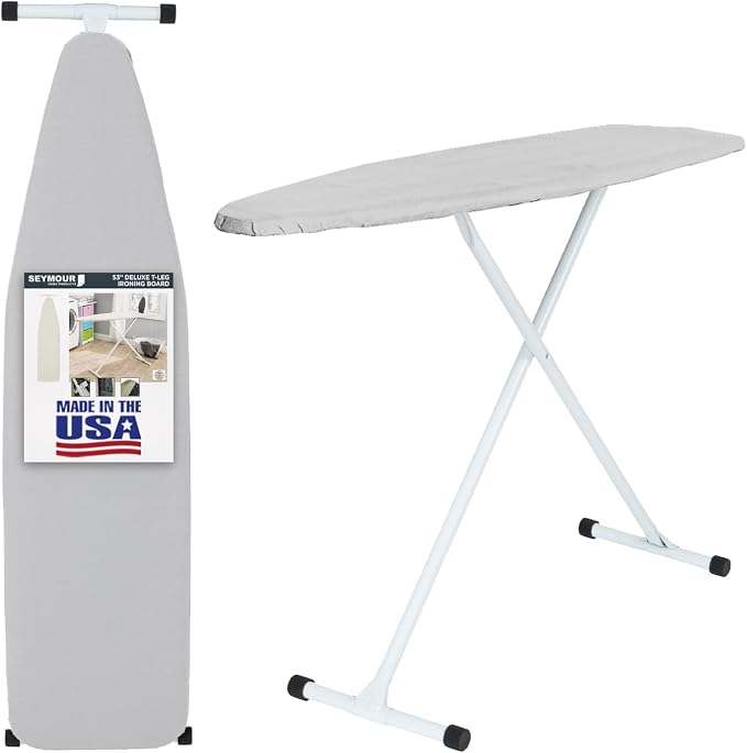 Full Size Ironing Board with Cover & Pad – USA-Made with Enhanced Grip Feet for Extra Stability – Adjustable Steel T-Legs 35" H – Perforated Top – Durable Iron Board for Home, Laundry Room, Space Gray