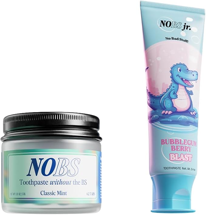 NOBS (No Bad Stuff) Toothpaste Tablets (1 Month) & NOBS Jr Bundle - Nano Hydroxyapatite, Fluoride Free, Eco & Travel Friendly - Remineralize with NHA