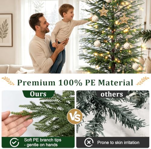 7FT Norfolk Pine Christmas Tree, Pre-Lit 240 LED Lights with 8 Modes, Real-Touch PE Material, Family & Pet Friendly, Heavy-Duty Weighted Base for Home Office Patio Christmas Decor