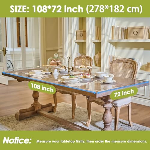 Clear Table Cover Protector, 1.5mm Thick Plastic Table Cover, Table Protector (108" x 72")