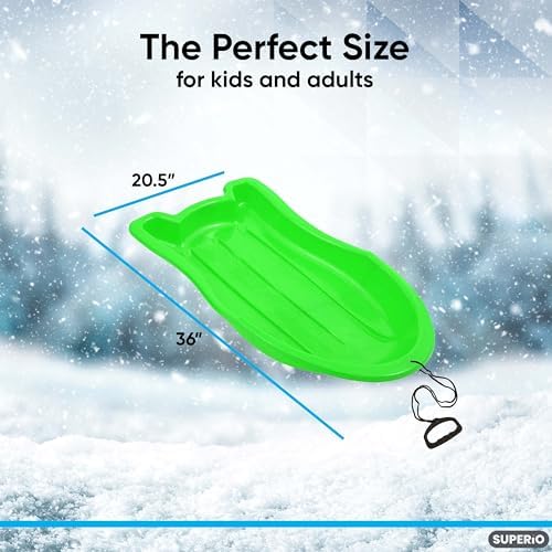 Superio Pack of 3 Toboggan Snow Sled for Kids and Adults, 37" Plastic Sled with Pull Ropes and Handles
