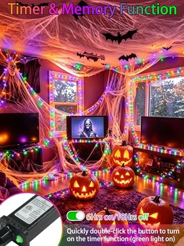 2 Pack 200 LED Halloween Lights Outdoor Indoor Extendable String Lights