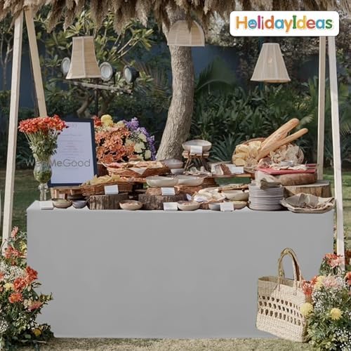 HolidayIdeas 4-Pack 8ft Open Back Fitted Tablecloths for Craft Shows Silver Gray