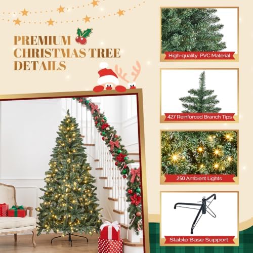 VINGLI 6FT Pre Lit Half Christmas Tree with 250 LED Lights