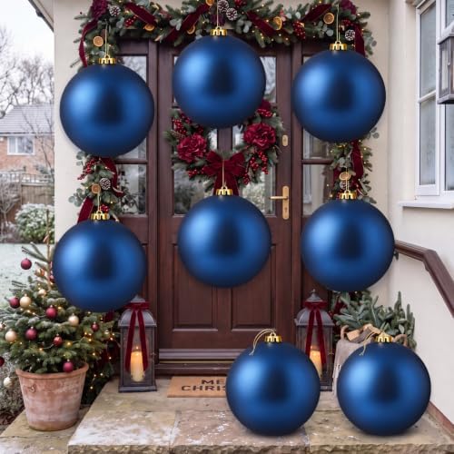 Wettarn 8 Pcs 6" Dark Blue Christmas Tree Plastic Ball Ornaments