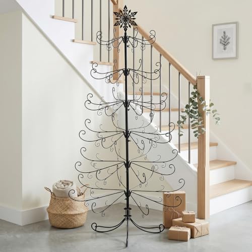 6 Ft Metal Christmas Tree Stand with Snowflake Top, Holiday Decor, Black
