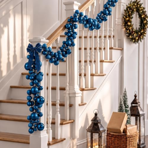 2 Pcs 6 ft Christmas Ball Ornament Garland, Mixed Navy Blue