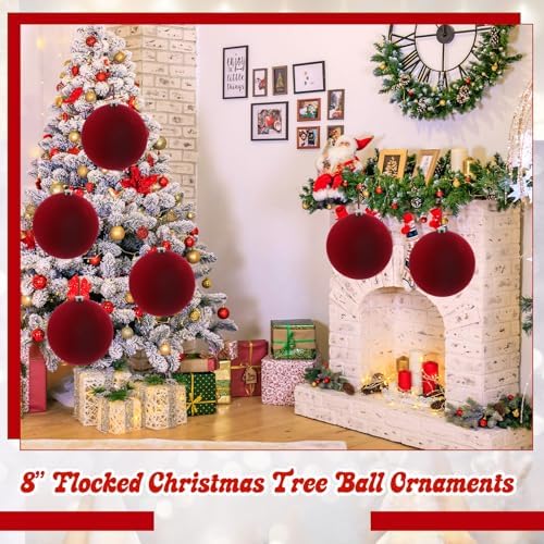 Weysat 6 Pcs 8 Inch Giant Velvet Christmas Ball Ornaments, Burgundy Red